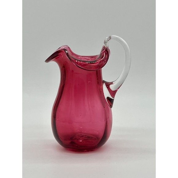 Vintage Atlas Cranberry/Red Hand Blown Glass 5.5" tall, 8 oz Pitcher - Picture 1 of 7